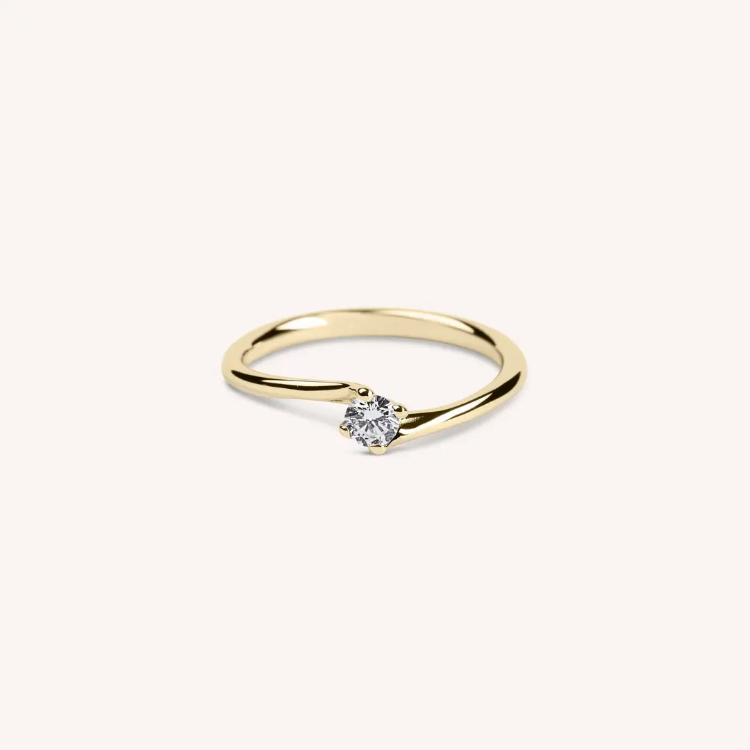 Anello solitario iride in oro giallo con diamante - vista frontale - Varengo Gioielli