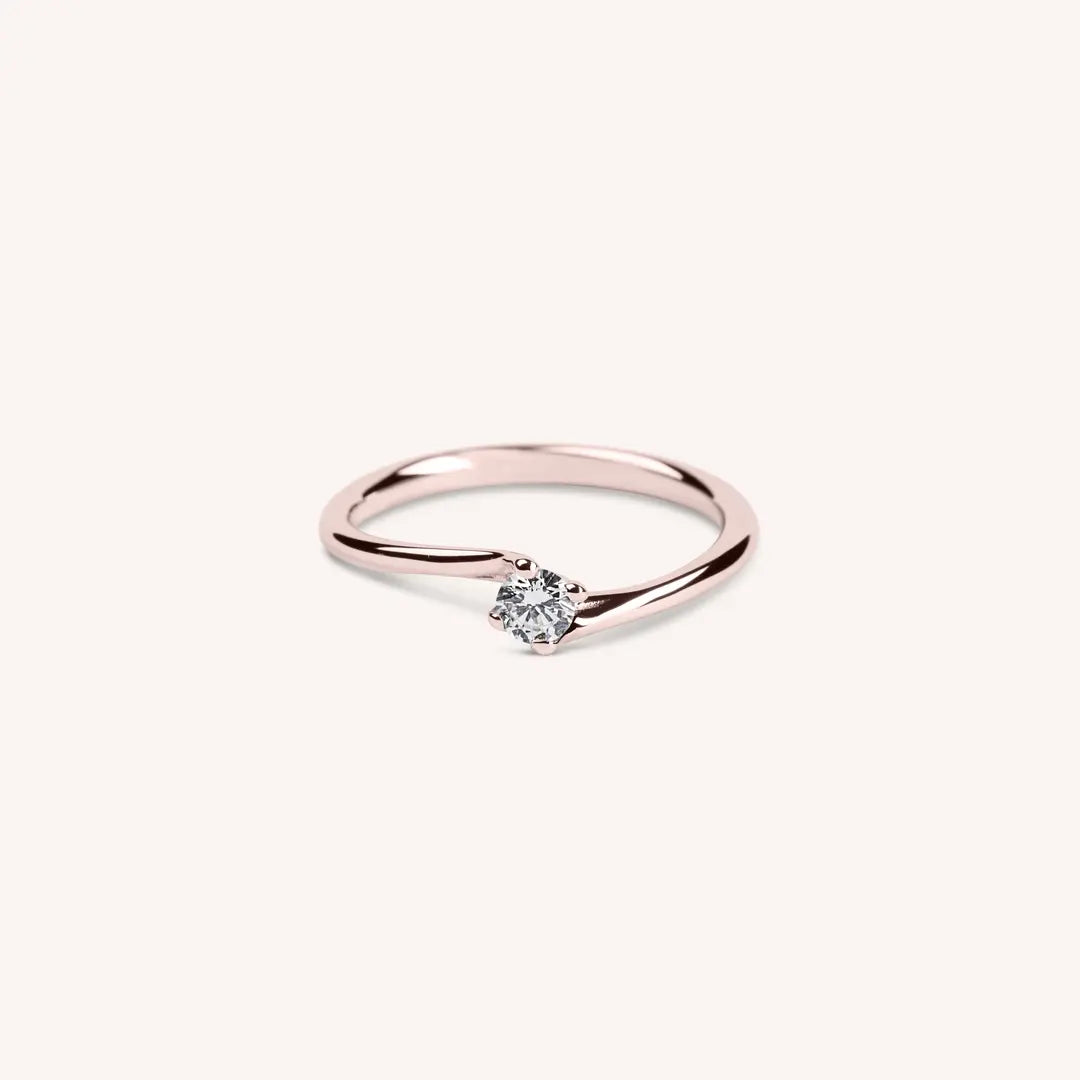 Anello solitario iride in oro rosa con diamante - vista frontale - Varengo Gioielli