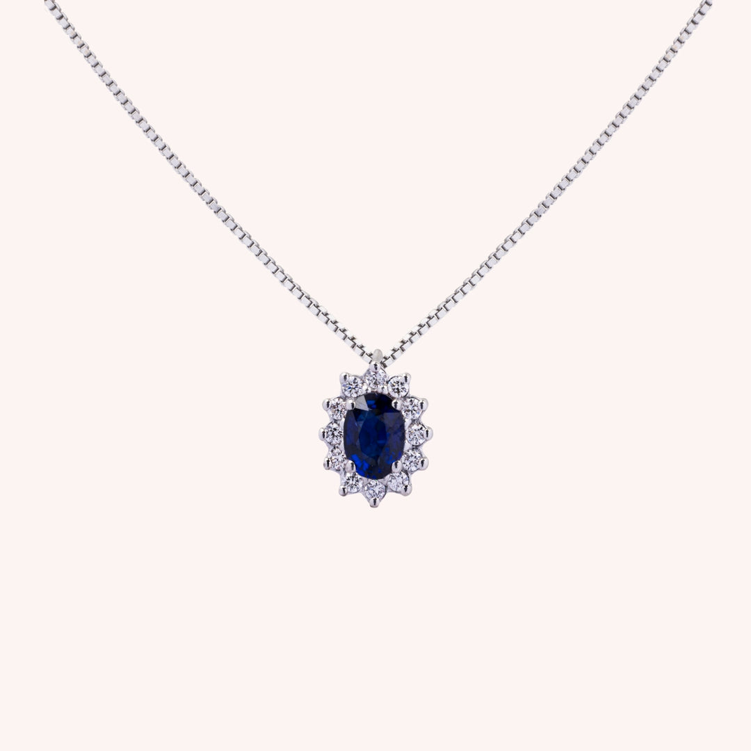 Girocollo Iris Zaffiro 6x4 Oro bianco - Varengo Gioielli